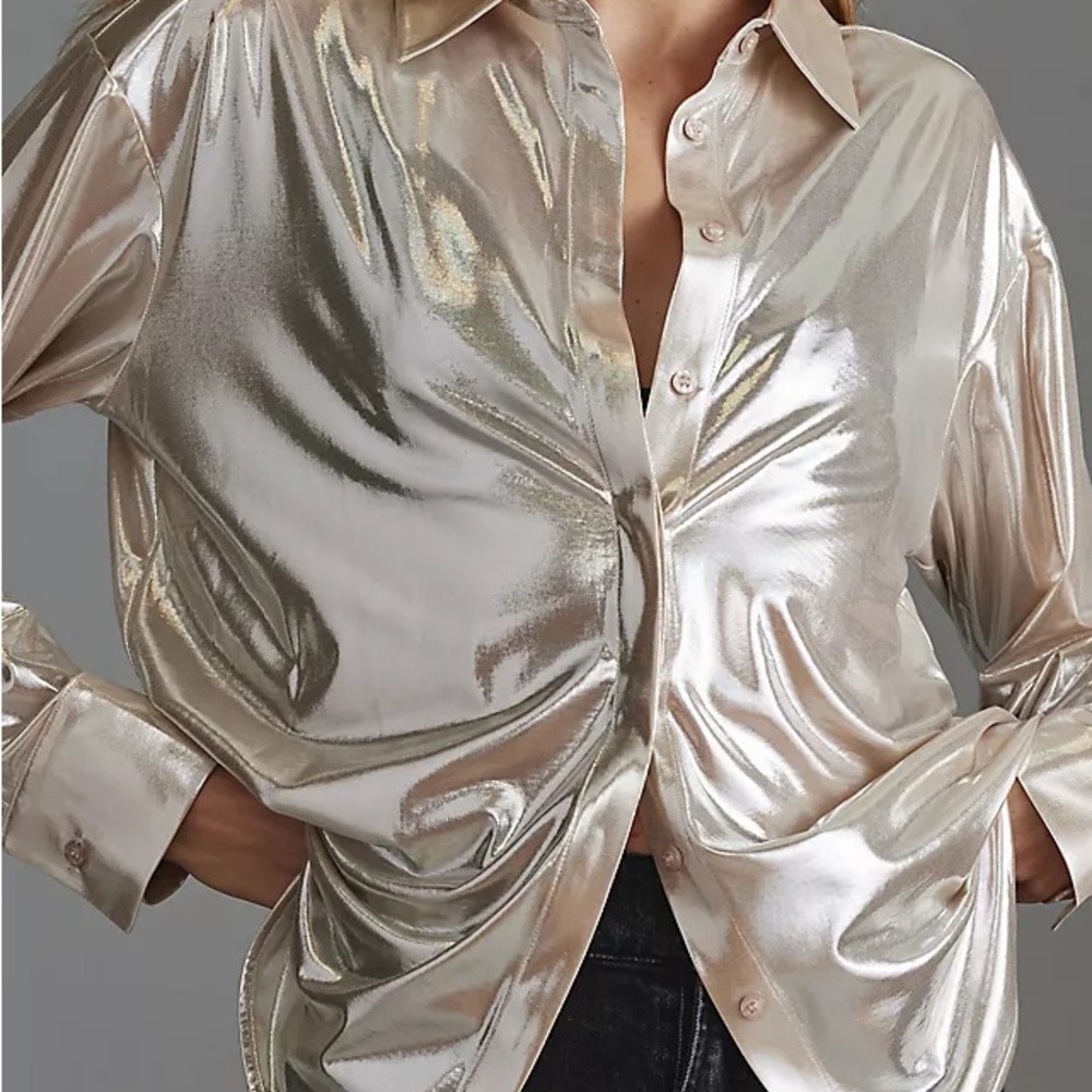 Anthropologie Shimmering Champagne Button-Down Shirt
